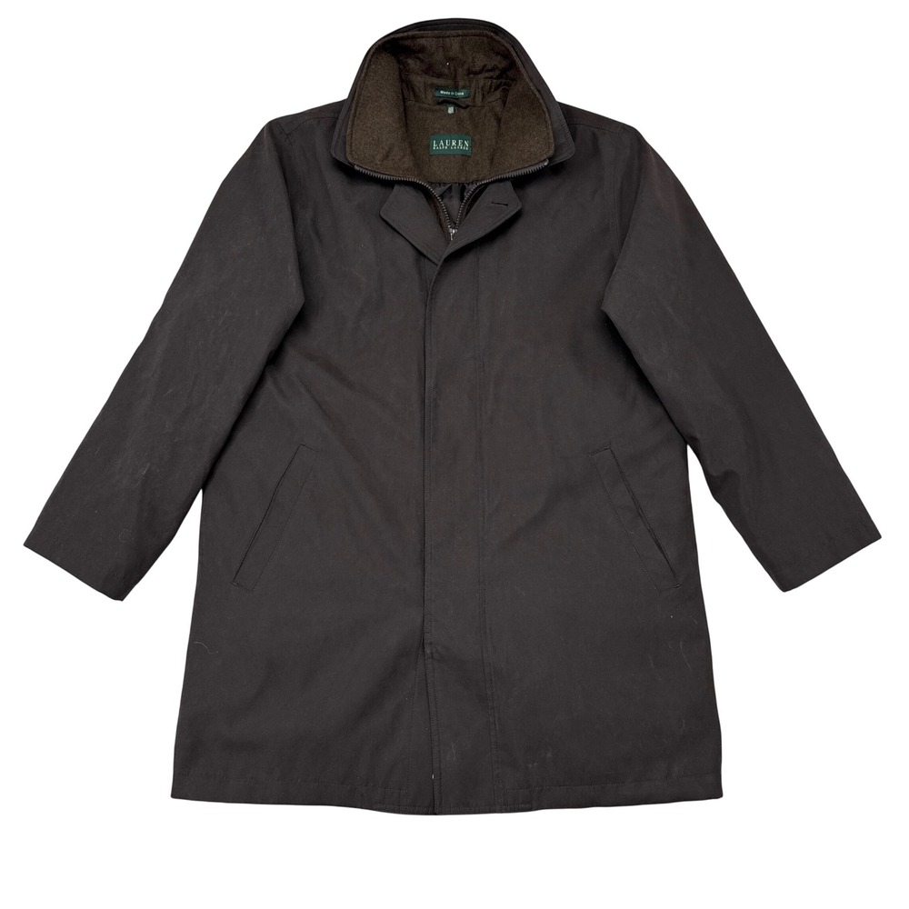 Lauren Ralph Lauren Over Coat Sz 40 Brown Wool Quilted Removeable Liner Commute
